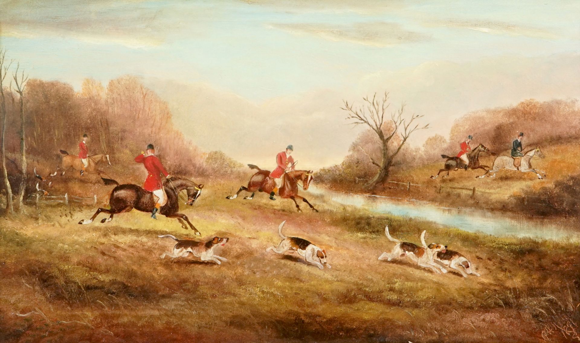 Philip Rideout (1850-1920), An equestrian hunting scene, oil on canvas Dim.: 72,5 x 52,4 cm (frame)