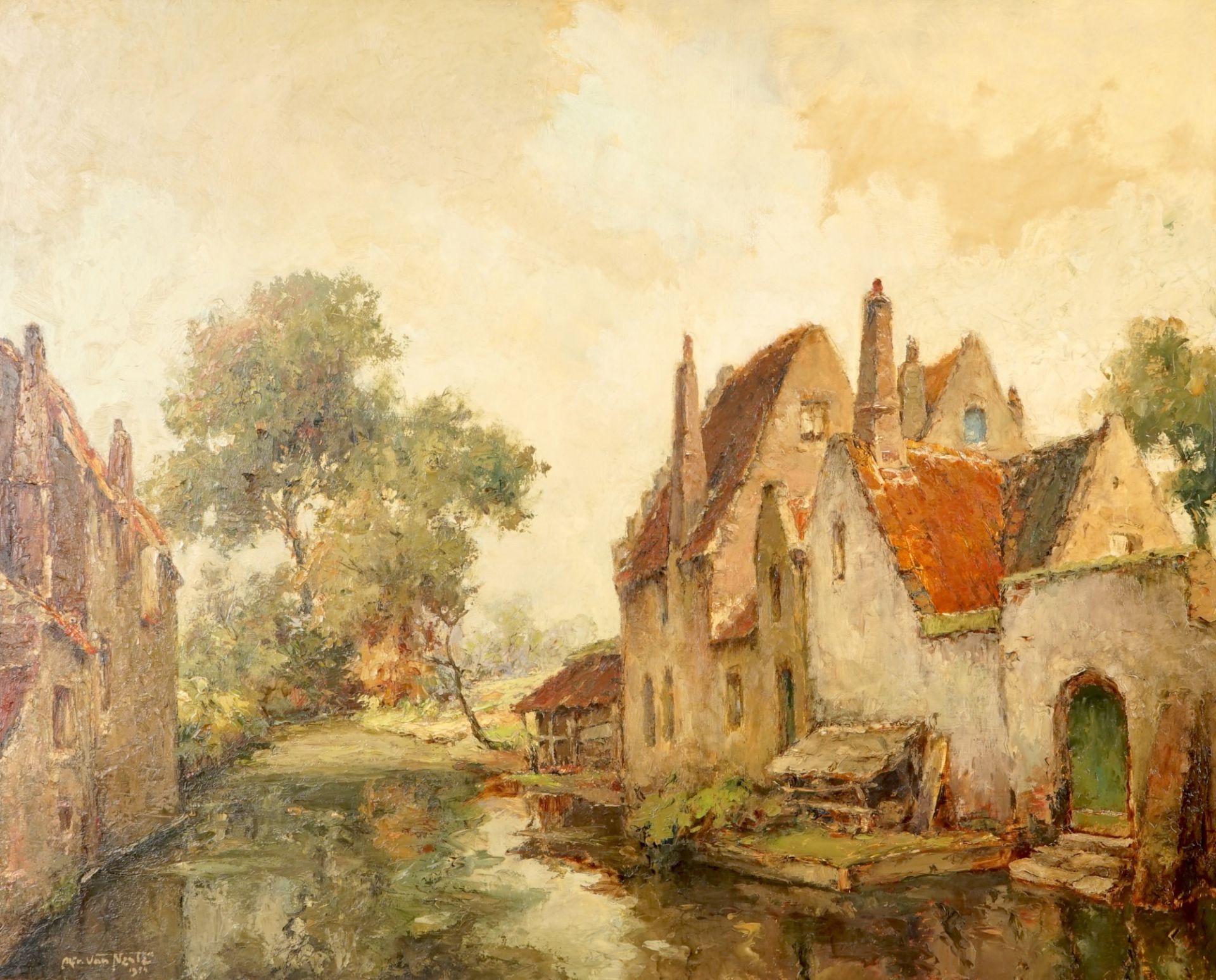 Alfred Van Neste (Bruges, 1874-1969), A view along the canal, gedat. 1894, oil on canvas Dim.: 122 x