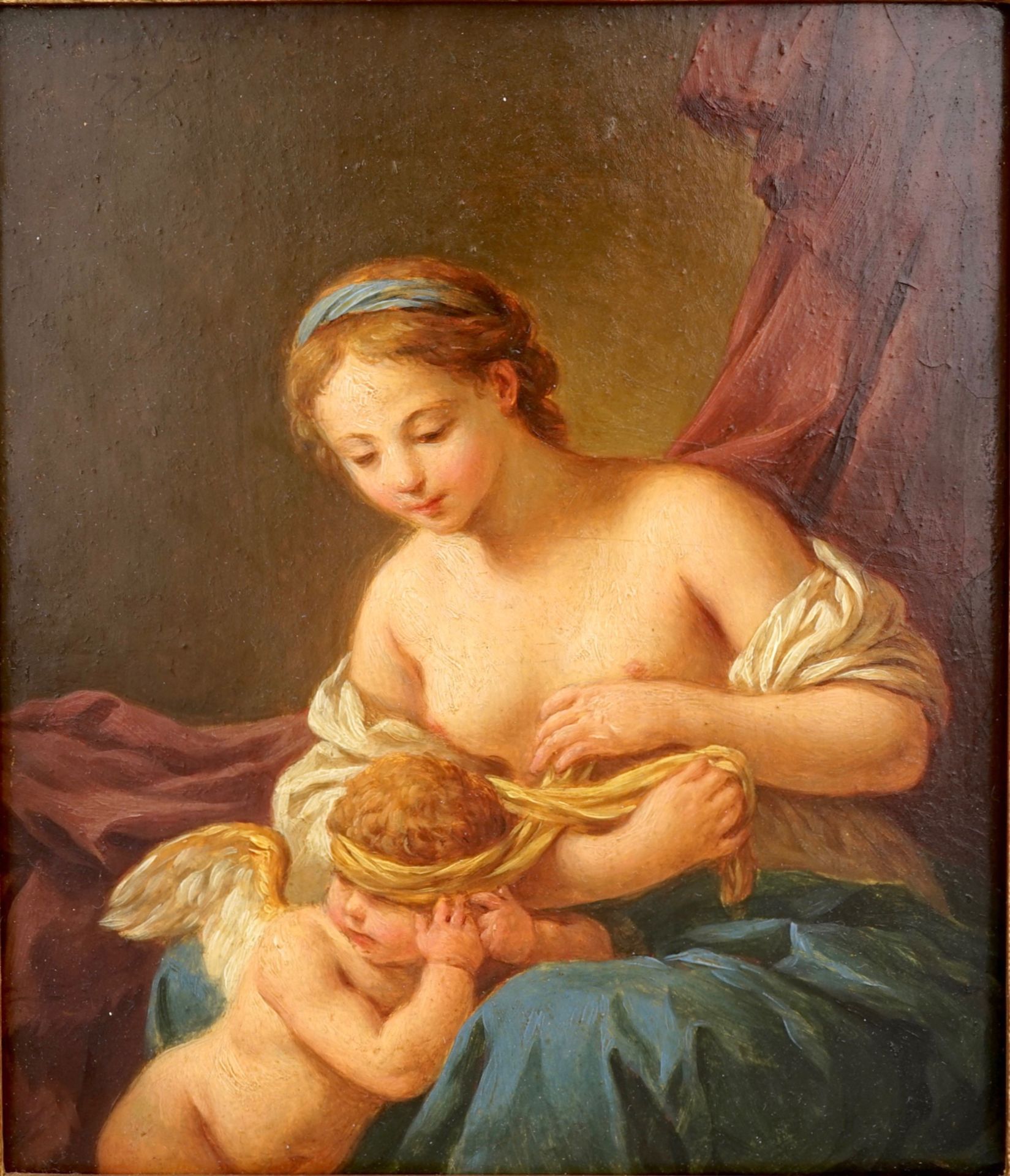 French School, Venus and Cupid, oil on panel, 18th C. Dim.: 22 x 20 cm (frame) Dim.: 17,5 x 15 cm (