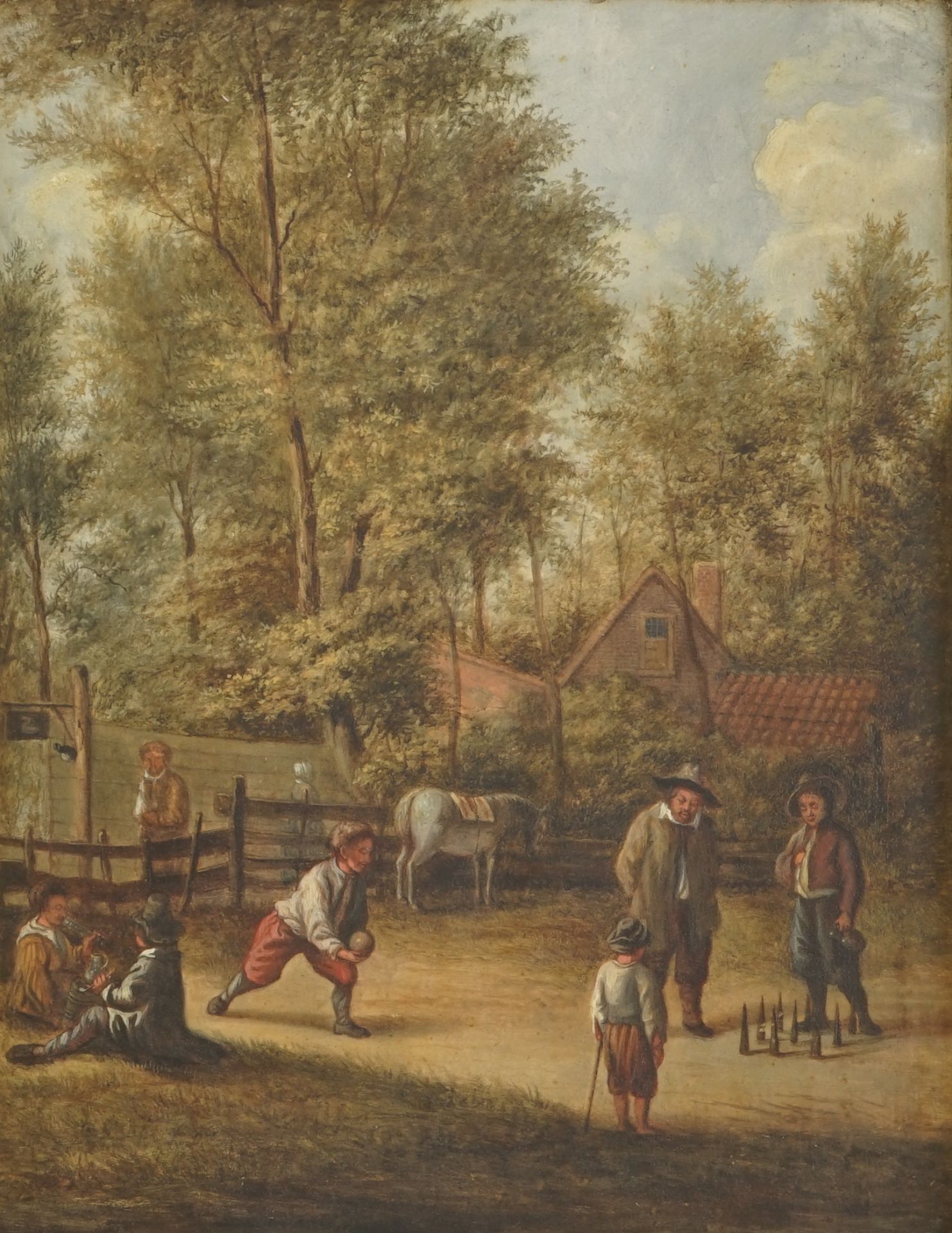 A pair of folk scenes near a tavern, oil on panel, early 19th C. Dim.: 46 x 39 cm - Dim.: 34 x 27 cm - Image 3 of 3