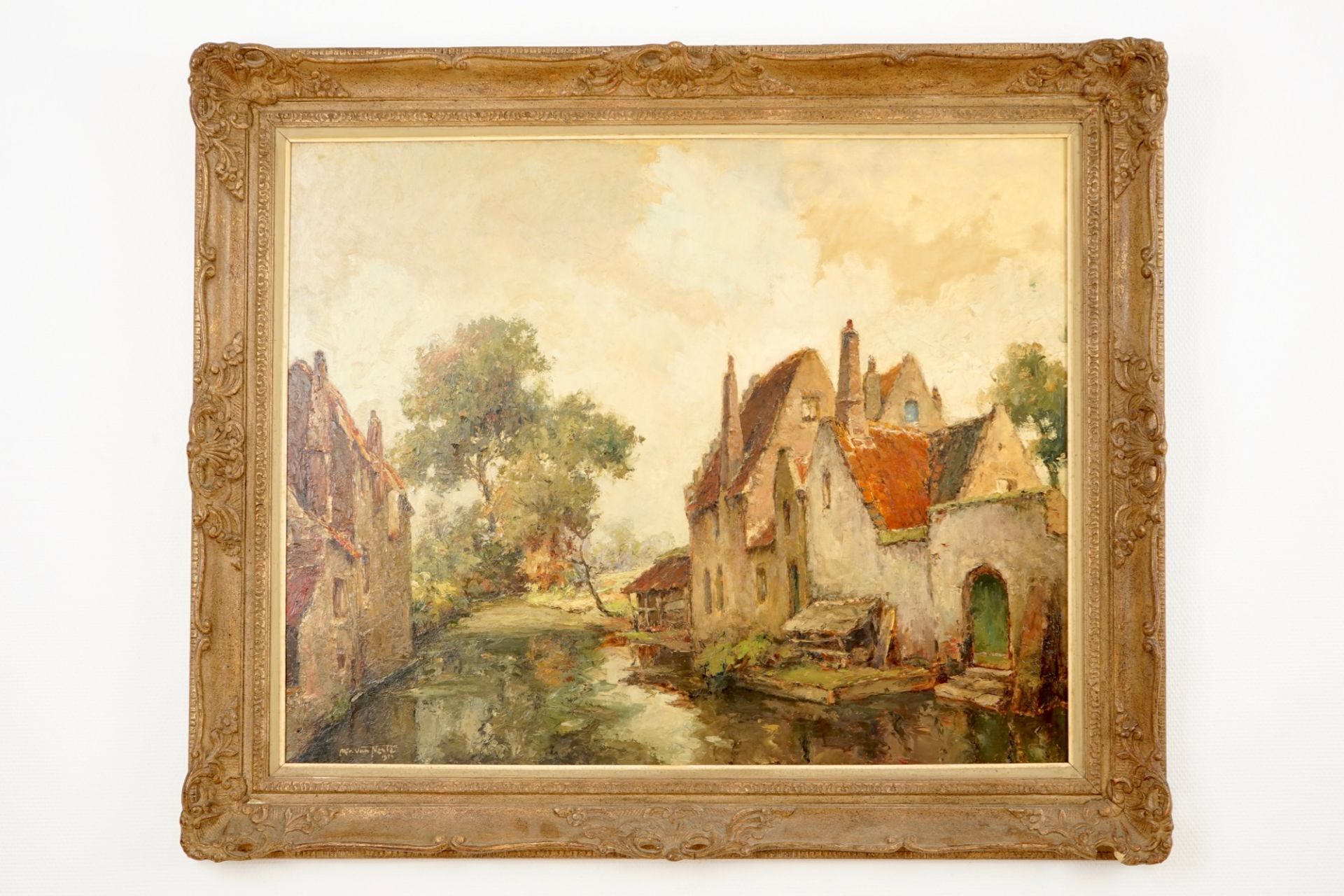 Alfred Van Neste (Bruges, 1874-1969), A view along the canal, gedat. 1894, oil on canvas Dim.: 122 x - Image 2 of 2