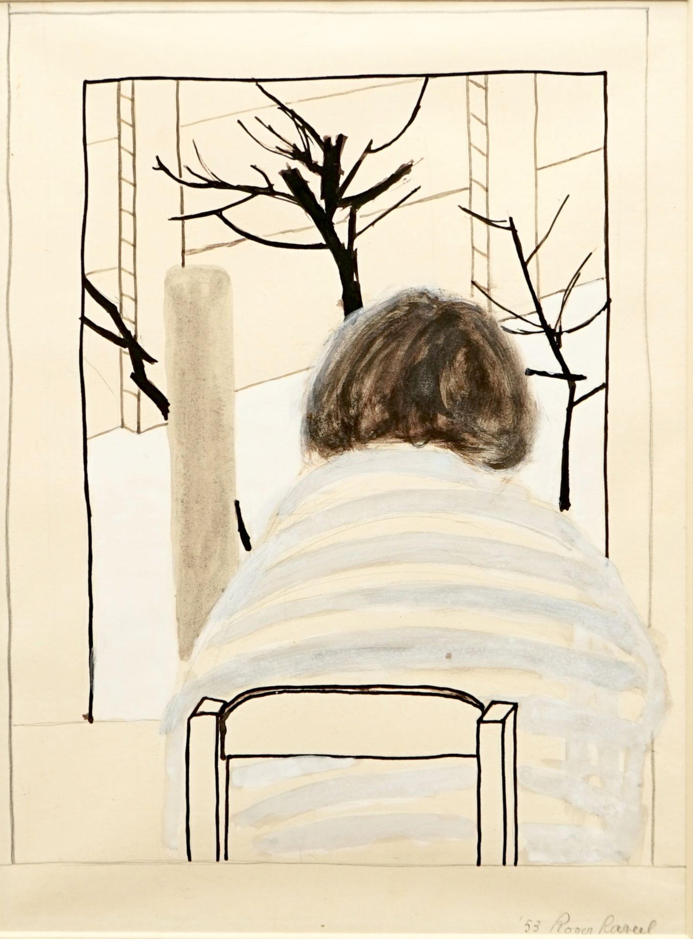 Roger Raveel, (1921-2013), Zulma in a winter landscape, dated 1953, mixed technique on paper Dim.: