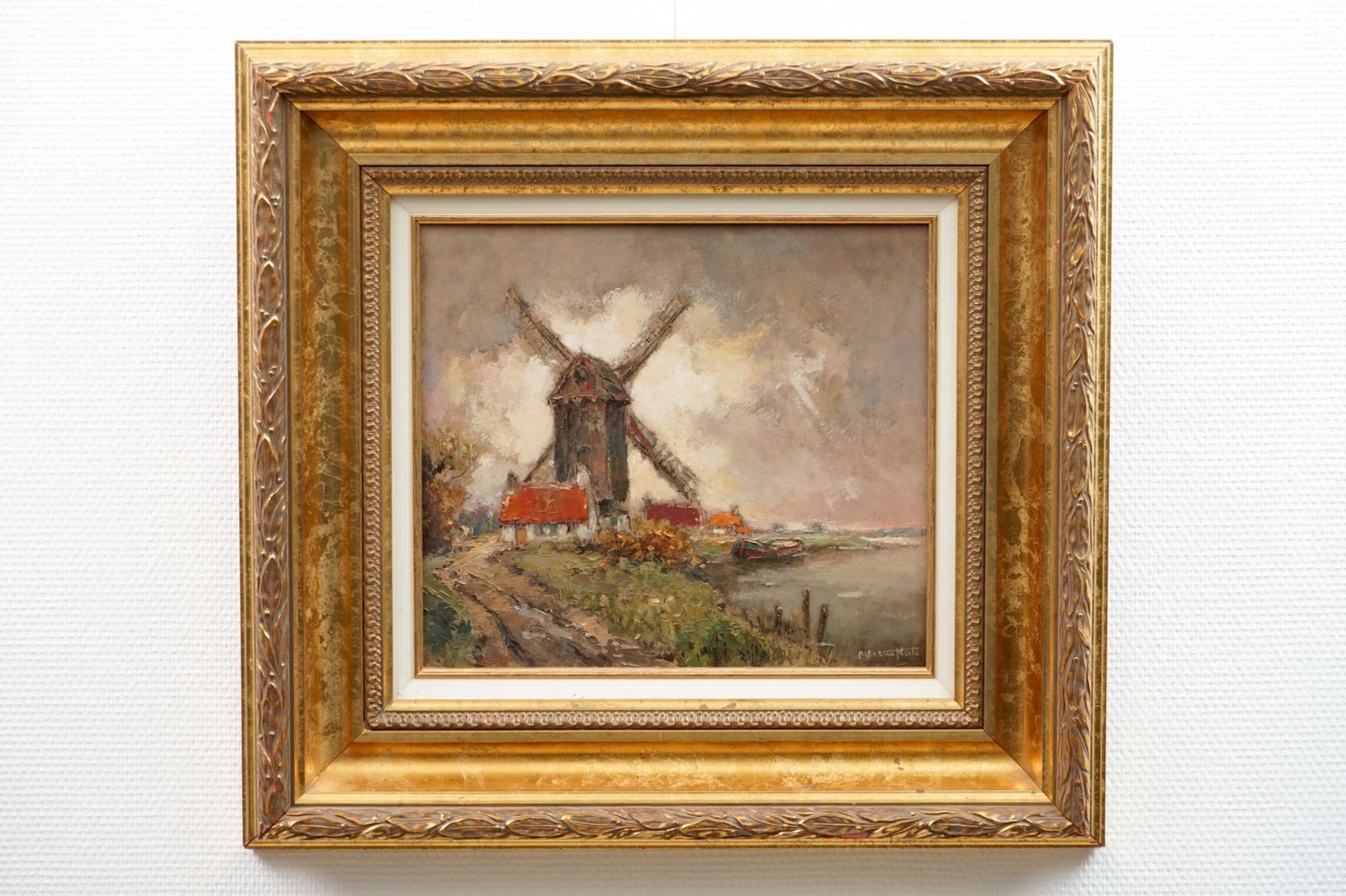 Alfred Van Neste (Bruges, 1874-1969), A landscape with a mill, oil on canvas Dim.: 58 x 54,5 cm / - Image 2 of 2