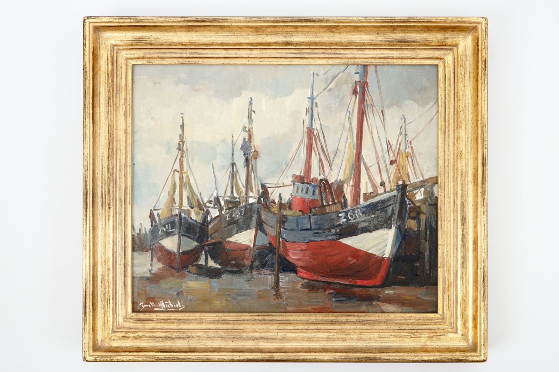 Guillaume Michiels (1909-1997), fishing boats at the Zeebrugge coast, oil on canvas Dim.: 58 cm x - Image 2 of 2