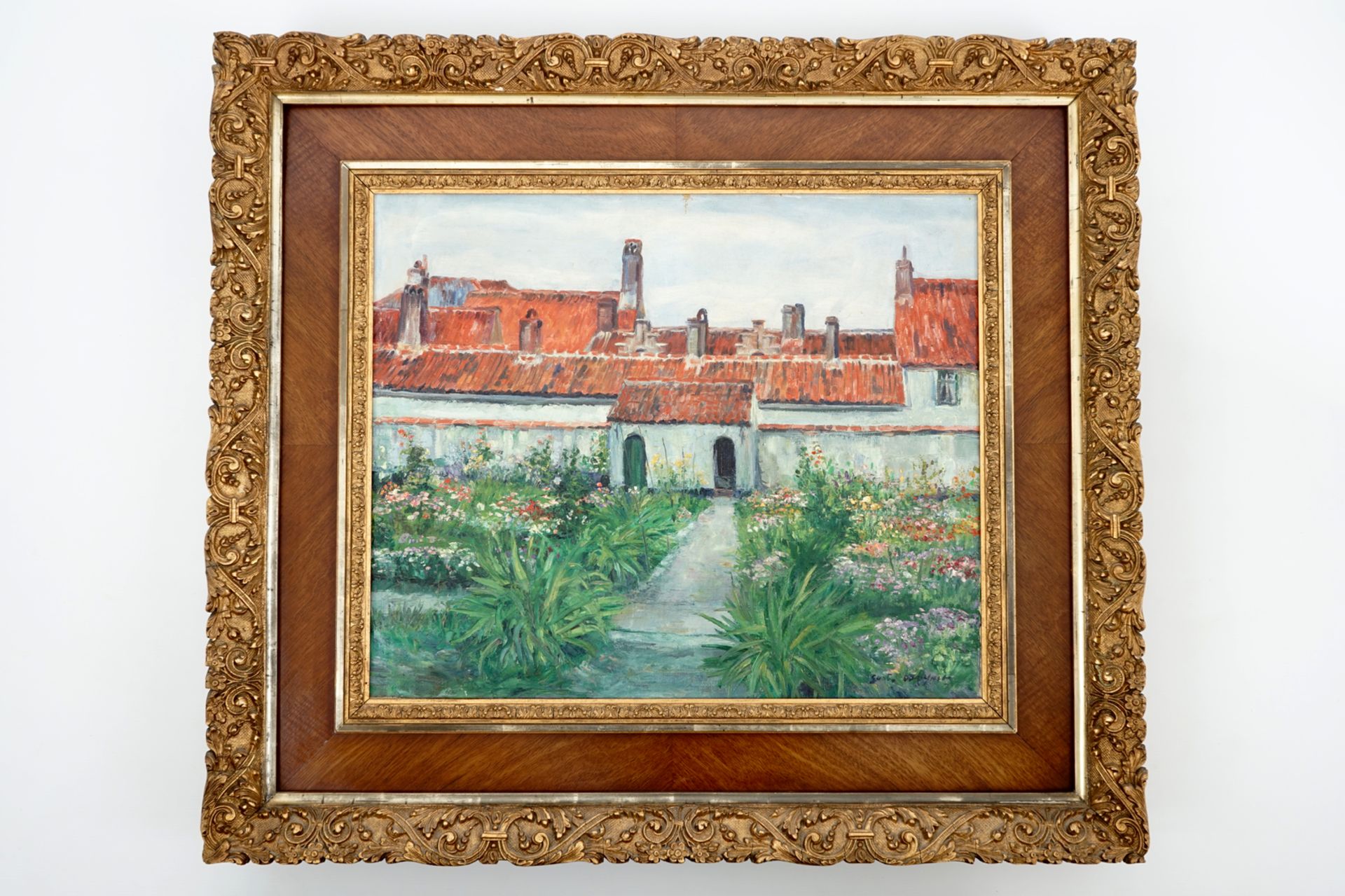 Gaston Oorlynck (1909-1989), a view on a beguinage, oil on canvas in a gilt double frame Dim.: 86, - Image 2 of 2
