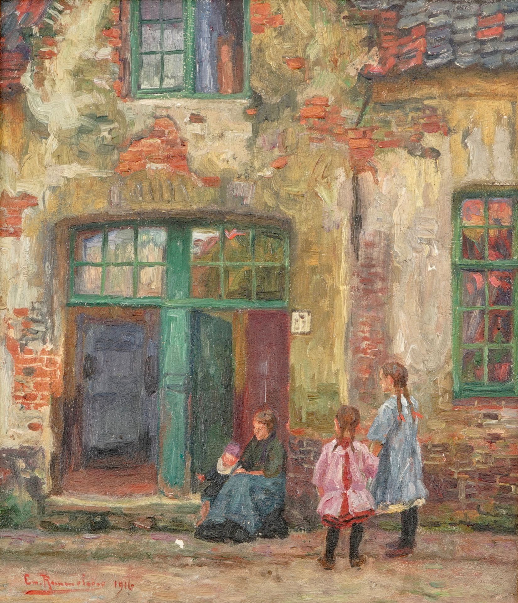 Emile Rommelaere (1873-1961), a view in Bruges, oil on canvas, dated 1916 Dim.: 43 x 37,5 cm (