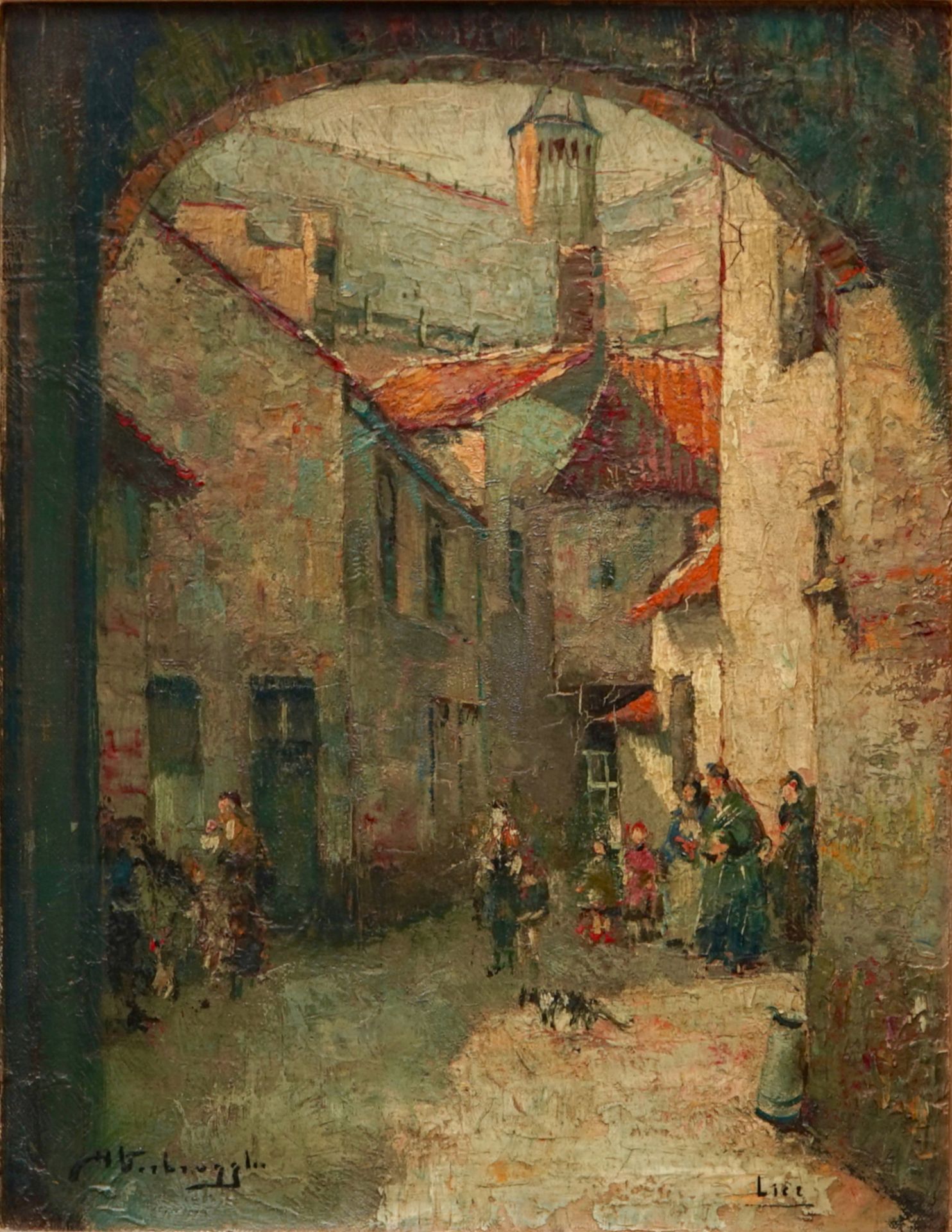 Charles Verbrugghe (Bruges, 1877-1974), A view in Lier, oil on panel Dim.: 48,5 x 40,5 cm Dim.: 35,5