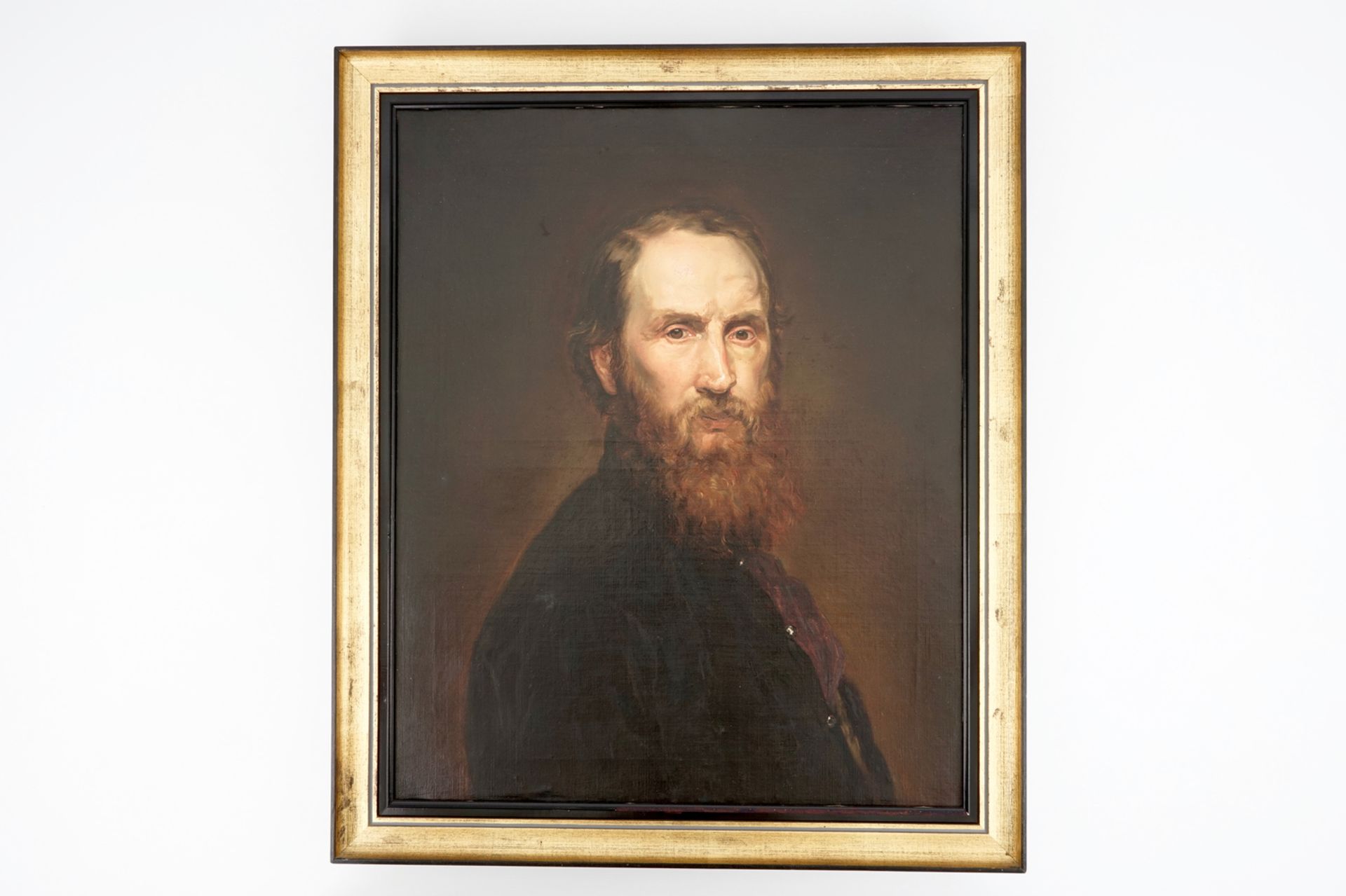 A chiaroscuro portrait of a bearded man, oil on canvas, 18/19th C. Dim.: 78 x 65,5 cm (frame)Dim.: - Image 2 of 2