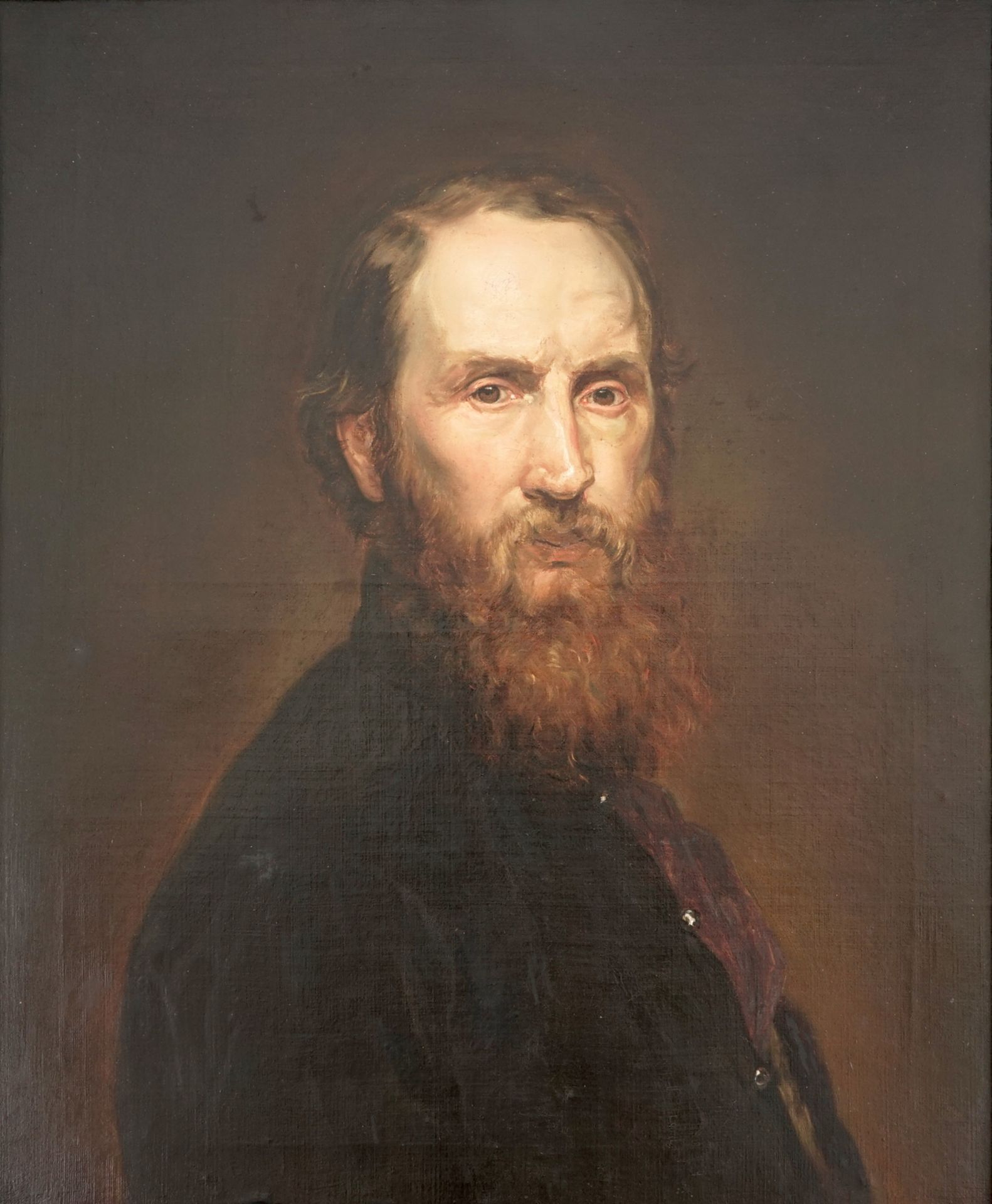 A chiaroscuro portrait of a bearded man, oil on canvas, 18/19th C. Dim.: 78 x 65,5 cm (frame)Dim.: