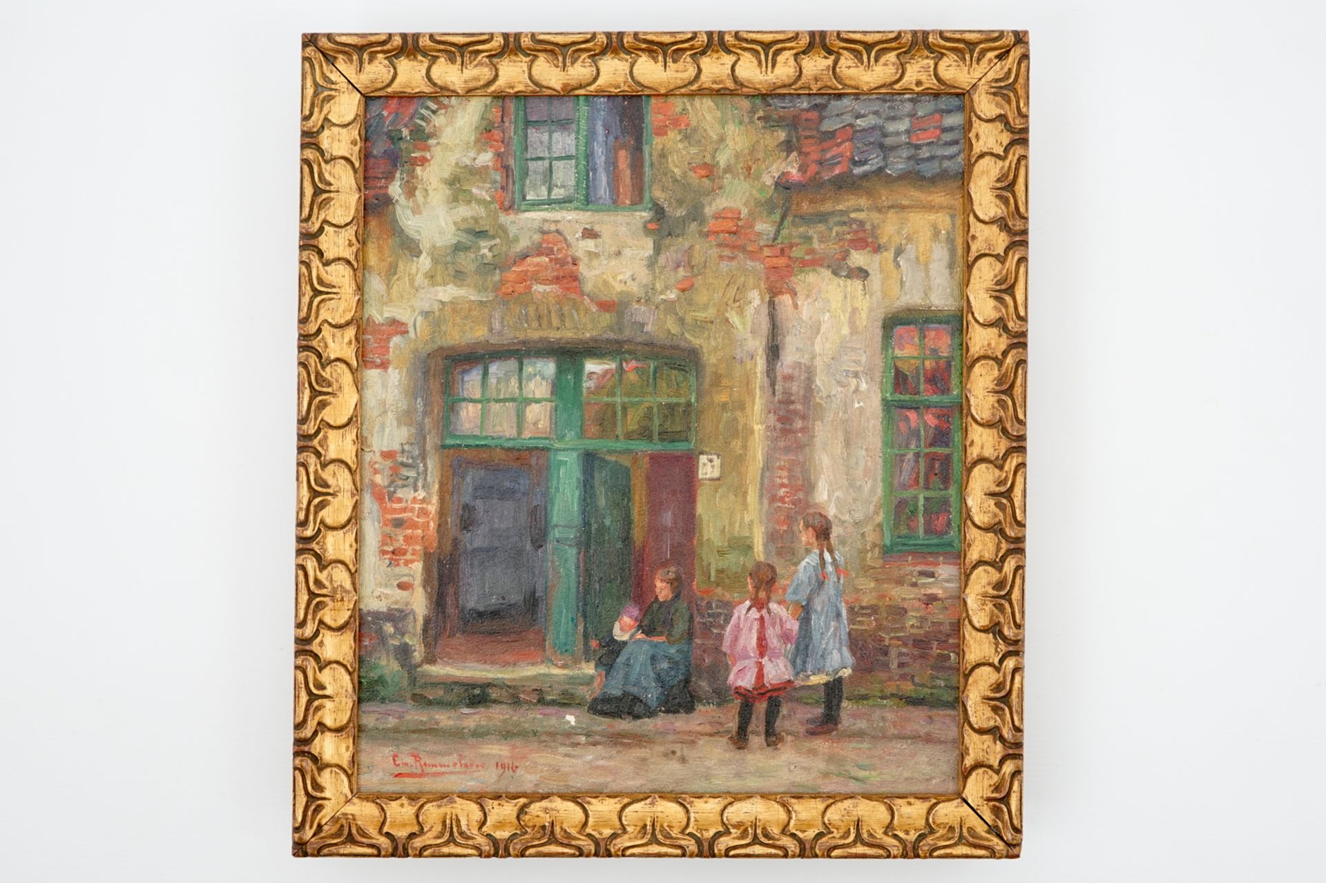 Emile Rommelaere (1873-1961), a view in Bruges, oil on canvas, dated 1916 Dim.: 43 x 37,5 cm ( - Image 2 of 2