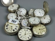 Eleven silver pocket watches including two full hunters, two decorative dial lady's, 33 troy ozs