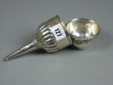 A 19th Century silver wine funnel with detachable strainer having a gadrooned border, the funnel