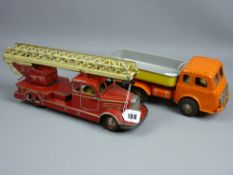 A pre-war tinplate fire engine with wind-up extending ladder, marked 'Germany', 39 cms long (