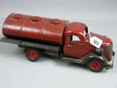 A French tinplate model of a tanker truck by Victor Bonnet, circa 1950s, maker's plate below