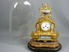 A French gilt metal and porcelain mounted clock, white enamel dial set with Roman numerals, twin