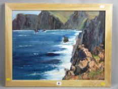 MAVIS GWILLIAM acrylic on board - Madeiran coastal cliffs, signed, 44 x 59 cms