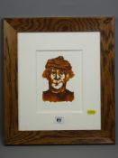 KAREL LEK watercolour - head and shoulders sepia portrait of a gentleman in a woolly hat, signed