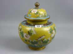 An early 20th Century cloisonne jar and cover, floral decorated on a yellow ground with multi-colour
