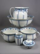 A six piece Victorian Losol ware wash and toilet set having blue bands and set with floral