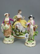 A Naples porcelain figure of a seated lady with flowing gown holding a basket of flowers with