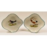 SWANSEA POTTERY - pair of shaped shallow dishes with green border, both having interiors painted