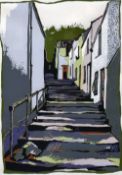 SARAH HOPKINS limited edition (15/20) print - steep steps between terraced houses, entitled '