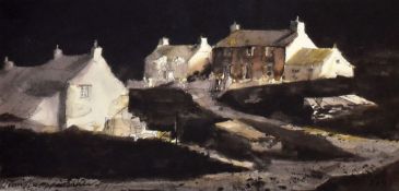 JOHN KNAPP FISHER limited edition (118/500) print - cottages in Abereiddy, signed, 19 x 37cms