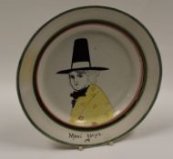 LLANELLY POTTERY - circular plate with green and red trim, painted with head and shoulder portrait