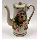 LLANELLY POTTERY - rare shape coffee pot with all-round painting of wild-roses, 23cms high