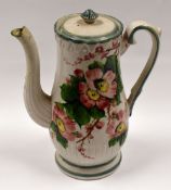 LLANELLY POTTERY - rare shape coffee pot with all-round painting of wild-roses, 23cms high