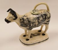 SWANSEA POTTERY - cow creamer, transfer-printed landscape scene with boatmen, Baker Bevin & Irwin '