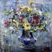ANDREW DOUGLAS FORBES oil on paper - still-life of flowers in a Gaudy Welsh pottery jug, signed