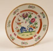 SWANSEA PORCELAIN - circular plate decorated in the 'Famille Rose' style, 22cms diam