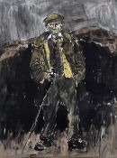 SIR KYFFIN WILLIAMS RA limited edition (35/150) print - standing portrait of capped farmer with