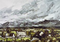SIR KYFFIN WILLIAMS RA artist's proof print No.1 -  Anglesey landscape with cottages and distant