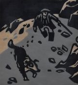 SIR KYFFIN WILLIAMS RA limited edition (78/150) linocut - Shepherd in snow with dog, signed with