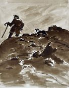 SIR KYFFIN WILLIAMS RA limited edition (12/150) print - farmer and dog on mountain, signed fully