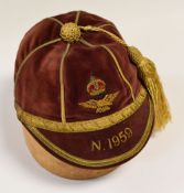 A 1959 RAF CAP & AN UNKNOWN CAP WITH CREST AND INITIALS 'FLR' Condition: both excellent