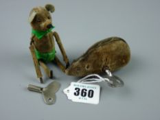Toys - a Schuco clockwork mouse with play worn velvet covered body marked 'Made in Germany', 'Schuco