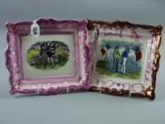 Sunderland lustre - a plaque 'Red, White & Blue' and a plaque 'May They Ever Be United' by Dixon &