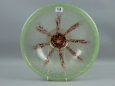 A WMF Ikora footed shallow bowl with foldover green coloured rim and dark red starburst central