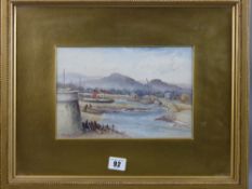 FLORENCE E PIKE watercolour - harbour scene with boats, signed and entitled original label verso '