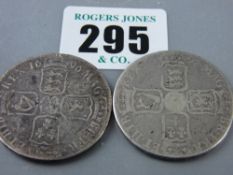 Two silver half crowns, 1696 V and 1697