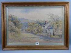 SAMUEL MAURICE JONES RCA watercolour - rural scene with cottage and drover and sheep on the lane,