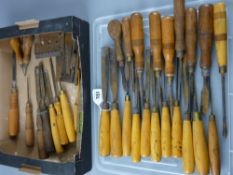 A set of twenty plus boxwood and ash handled chisels, mainly by Marples including a back bent and