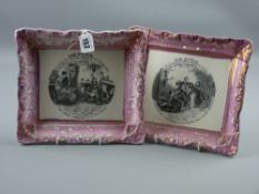 Sunderland lustre - two oblong plaques 'The Bottle, Plate Three' and 'The Bottle, Plate Six' by