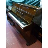 A highly polished Weber mahogany upright piano, 110 x 142 cms