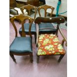 A William IV mahogany armchair and three late Victorian mahogany side chairs with carved shaped
