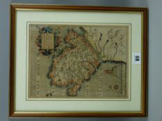 A coloured and tinted map of Anglesey by CHRISTOPHER SAXTON - 26.5 x 19 cms