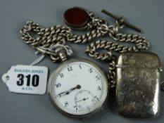 Pocket watch, Albert and vesta - a gent's silver encased pocket watch with plain back, Birmingham